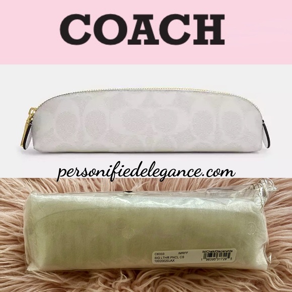 NEW Coach Signature Coated Canvas Chalk/Glacier White Pencil Case/Makeup Bag - Picture 1 of 15